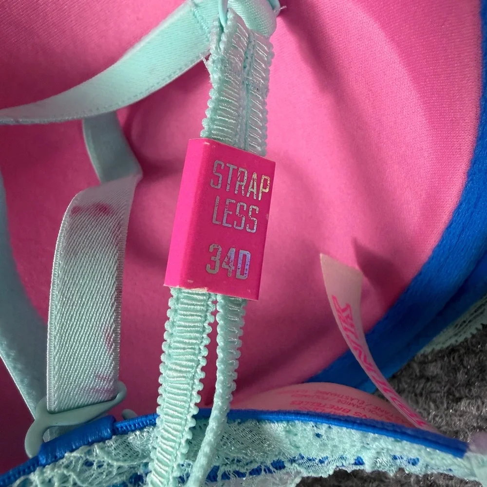 Victoria's Secret PINK Wear Everywhere Multi-Way Strapless Lace Bra Mint 34D